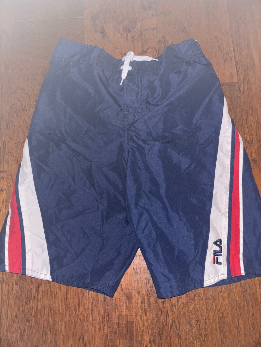 Fila Navy Swim Board Shorts with Red & White Side Stripes
